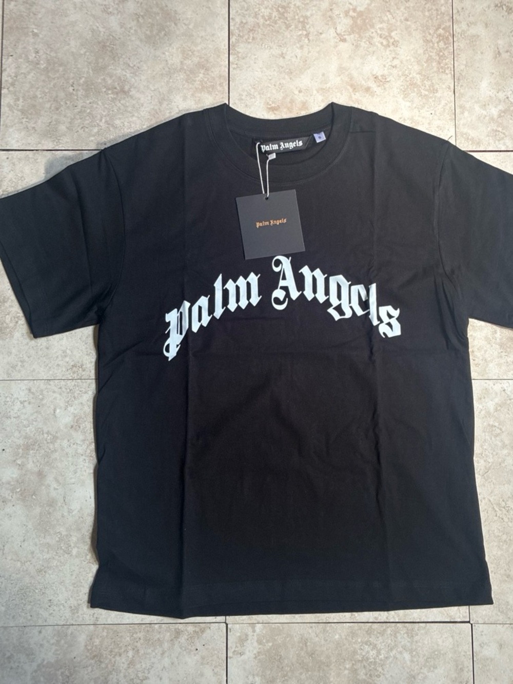 Palm Angels Black T-Shirt with White Gothic Logo